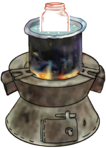 Picture of a jar of milk inside a boiling pot of water